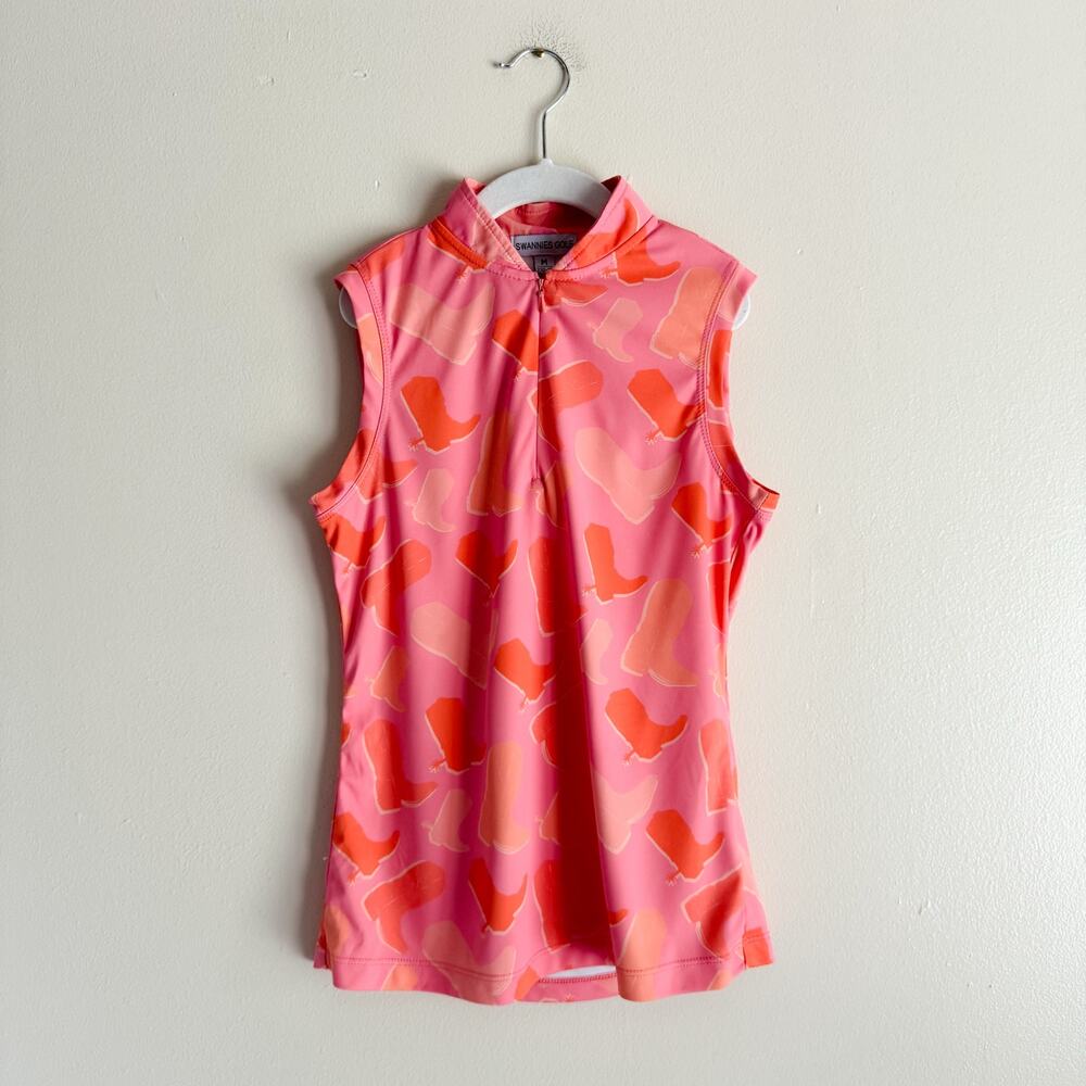 Swannies Pink + Orange Cowgirl Boot Sleeveless Rory Polo Youth Medium Golf